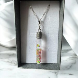 Brown Fire Floating Opal Vial of Light pendant silver necklace