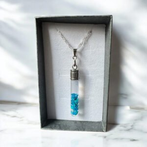 Peacock blue Floating Opal Vial of Light pendant silver necklace