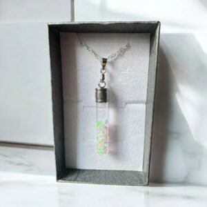 Snow White Floating Opal Vial of Light pendant silver necklace
