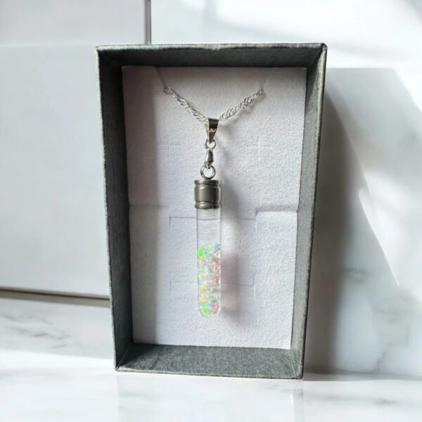Snow White Floating Opal Vial of Light pendant silver necklace