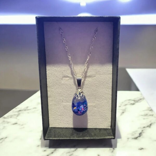 Fire Lapsis Floating Opal Timeless Teardrop globe pendant silver necklace - Image 2