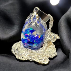 Fire Lapsis Floating Opal Timeless Teardrop globe pendant silver necklace