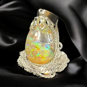 Lemon Yellow Floating Opal Timeless Teardrop globe pendant silver necklace