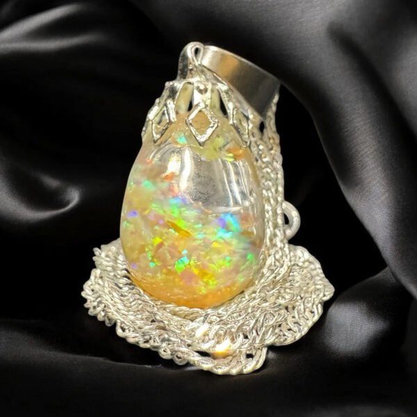 Lemon Yellow Floating Opal Timeless Teardrop globe pendant silver necklace