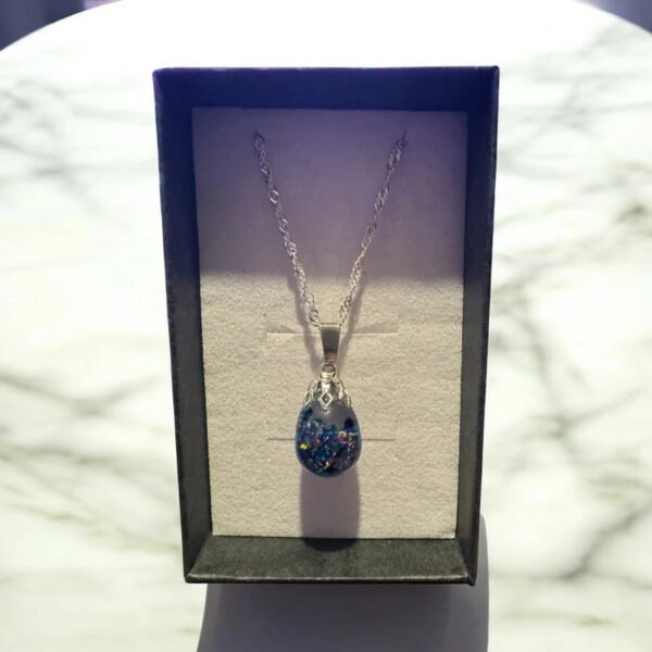 Midnight Blue Floating Opal Timeless Teardrop globe pendant silver necklace - Image 2