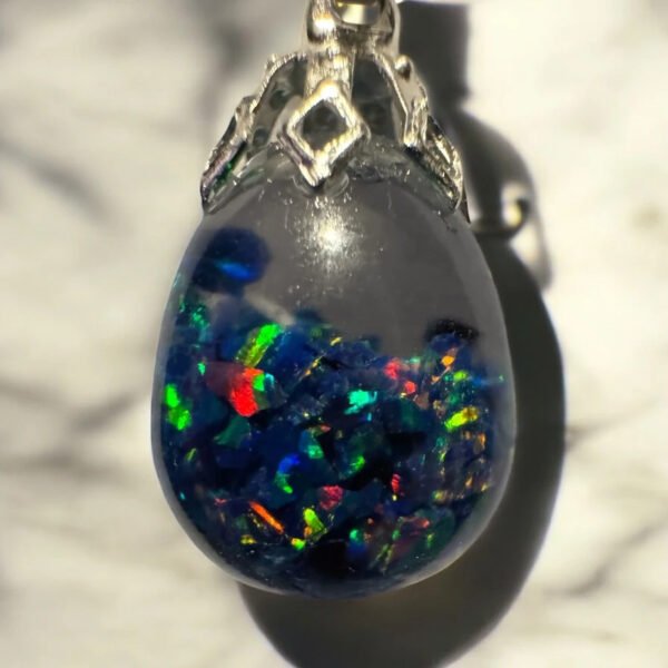Midnight Blue Floating Opal Timeless Teardrop globe pendant silver necklace - Image 3