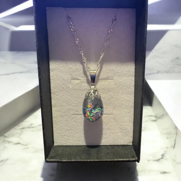 Cornflower Blue Floating Opal Timeless Teardrop globe pendant silver necklace - Image 3
