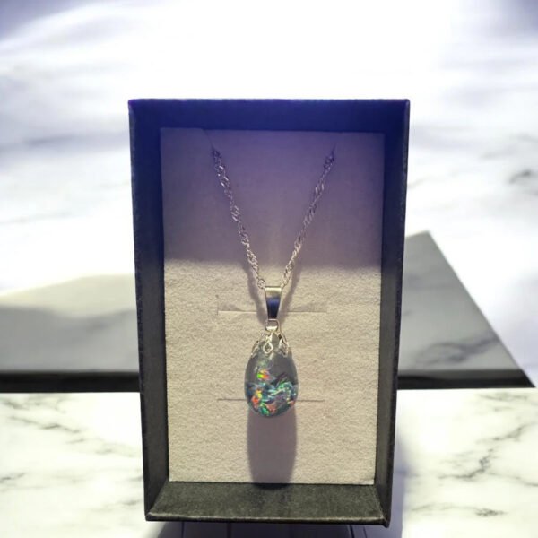 Cornflower Blue Floating Opal Timeless Teardrop globe pendant silver necklace - Image 4