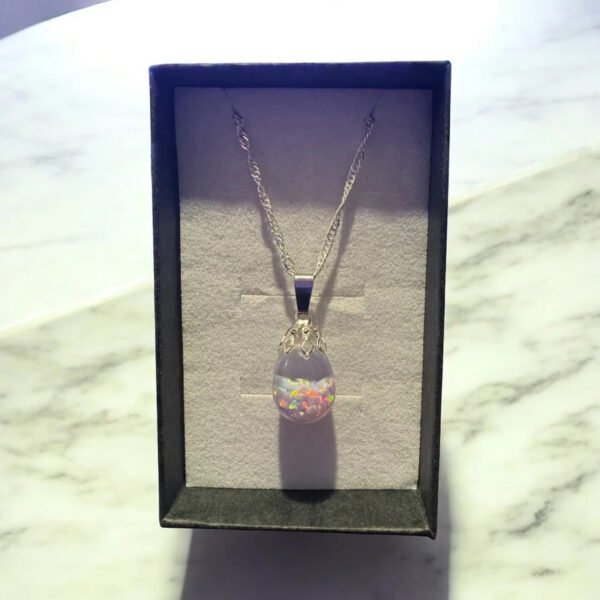 Snow White Floating Opal Timeless Teardrop globe pendant silver necklace - Image 3