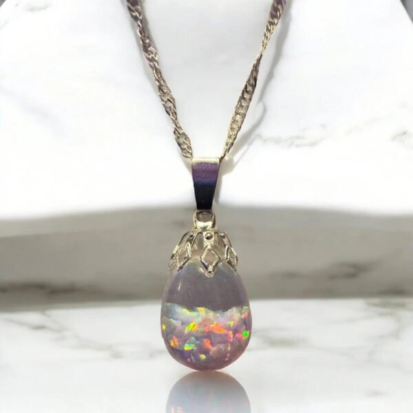Snow White Floating Opal Timeless Teardrop globe pendant silver necklace - Image 2