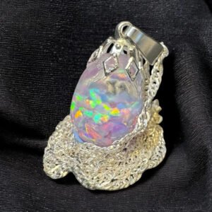 Snow White Floating Opal Timeless Teardrop globe pendant silver necklace