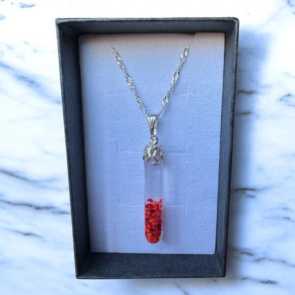 Ruby Red Floating Opal Vial of Light pendant silver necklace