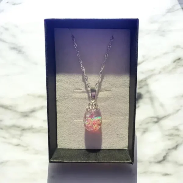 Bubblegum Pink Floating Opal Timeless Teardrop globe pendant silver necklace - Image 3