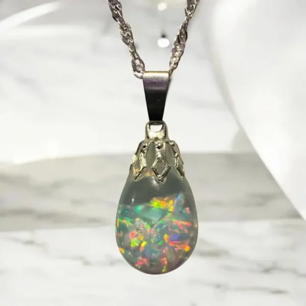 Spearmint Floating Opal Timeless Teardrop globe pendant silver necklace - Image 2