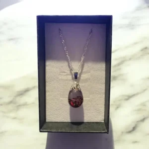Garnet Red Floating Opal Infused Timeless Teardrop silver water wave necklace
