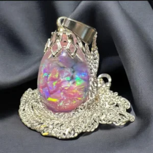 Bubblegum Pink Floating Opal Timeless Teardrop globe pendant silver necklace