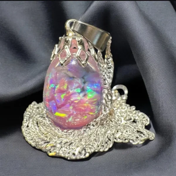 Bubblegum Pink Floating Opal Timeless Teardrop globe pendant silver necklace