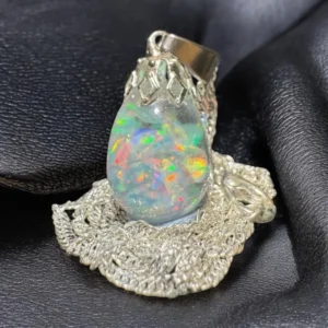 Spearmint Floating Opal Timeless Teardrop globe pendant silver necklace