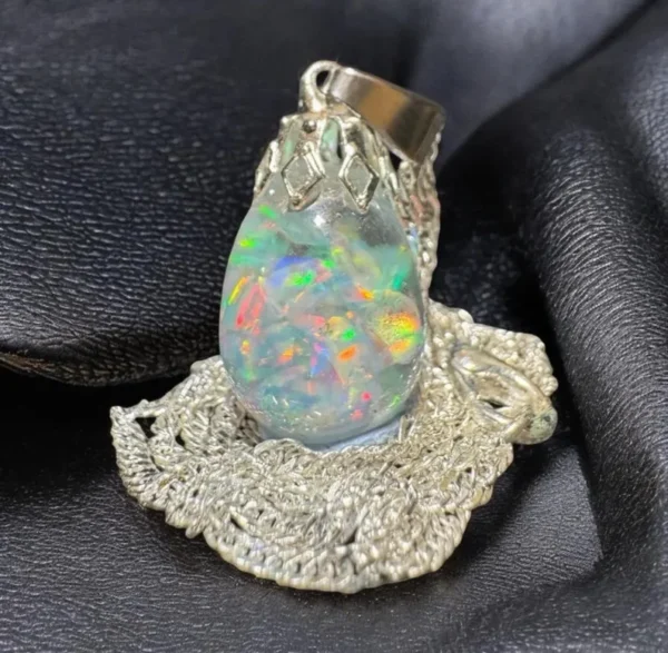 Spearmint Floating Opal Timeless Teardrop globe pendant silver necklace