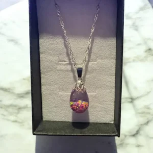 Royal Lavender Floating Opal Timeless Teardrop globe pendant silver necklace