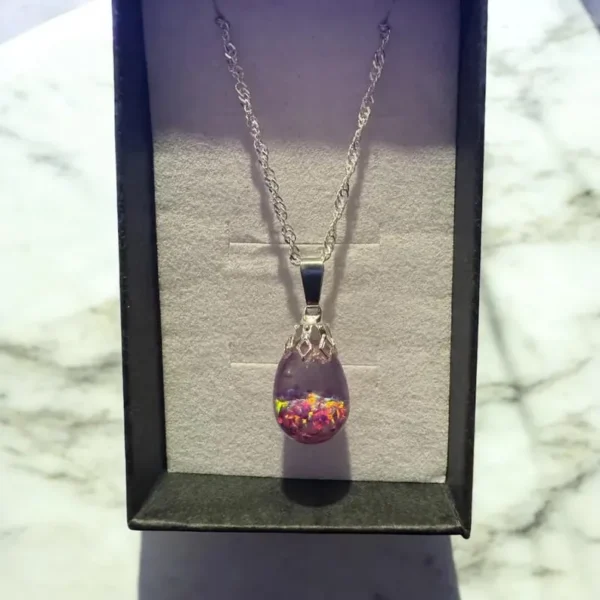 Royal Lavender Floating Opal Timeless Teardrop globe pendant silver necklace