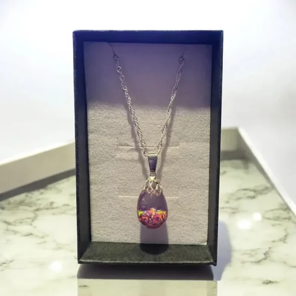 Royal Lavender Floating Opal Timeless Teardrop globe pendant silver necklace - Image 2